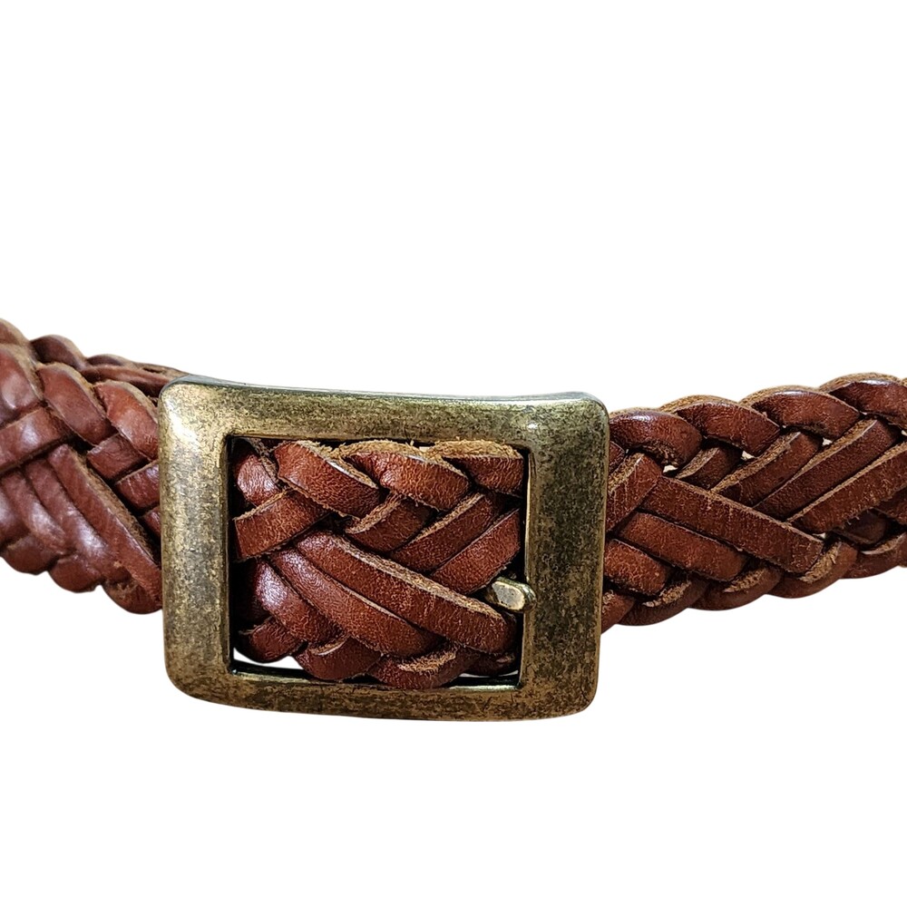 Liz Claiborne Belt Womens Large Brown Braided Leather Square Buckle Adjustable